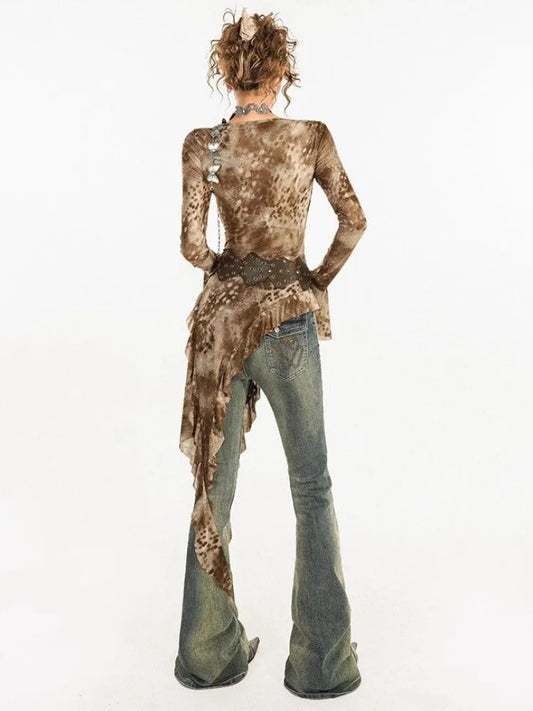 Feral Unsymmetrical Ruffled Blouses