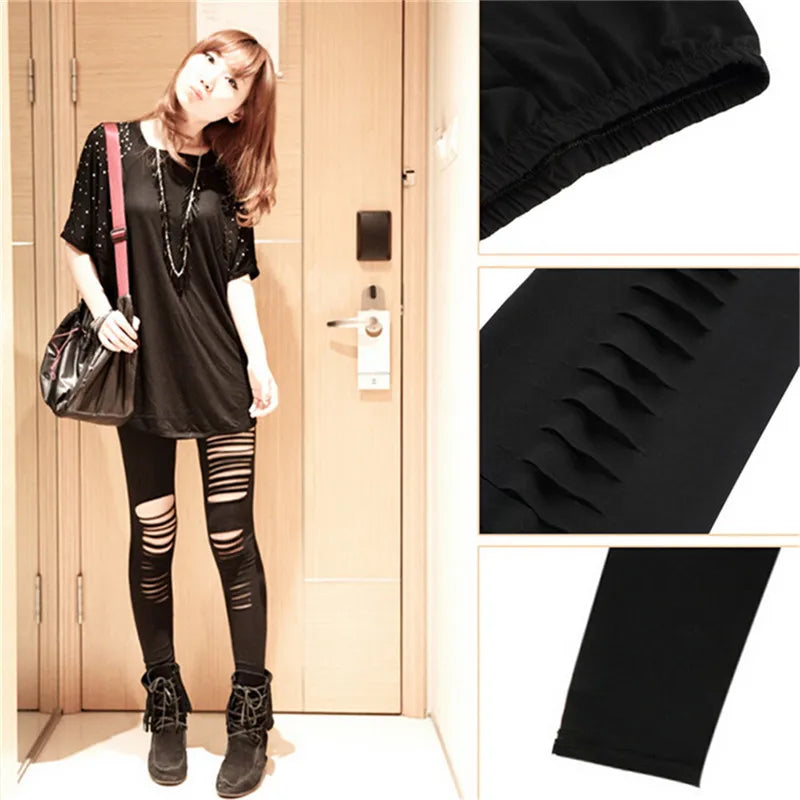 Black Punk Slash Cut Leggings