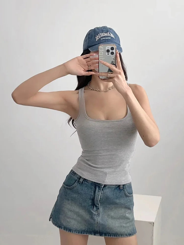 Scuplted Square Neck Tank Top