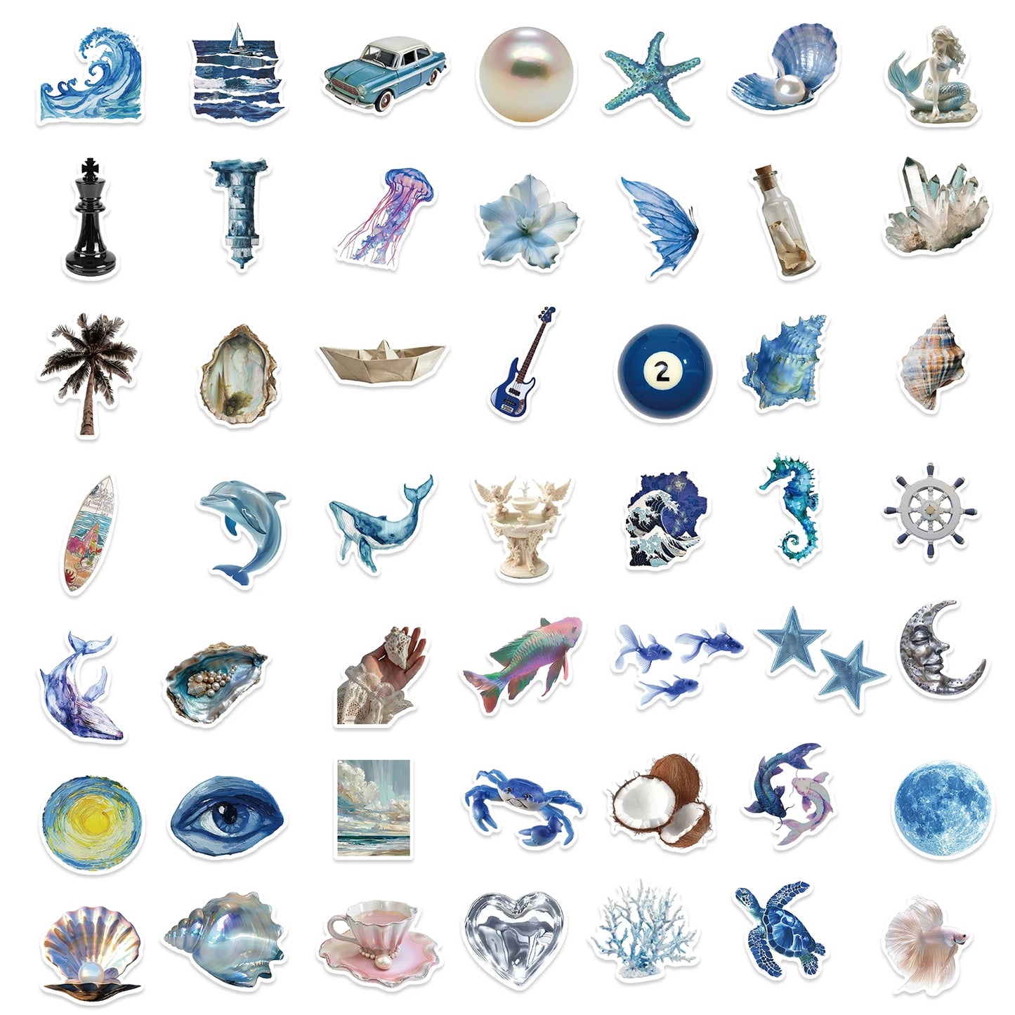 Silver Sea Breeze Aesthetic Stickers (50pcs)