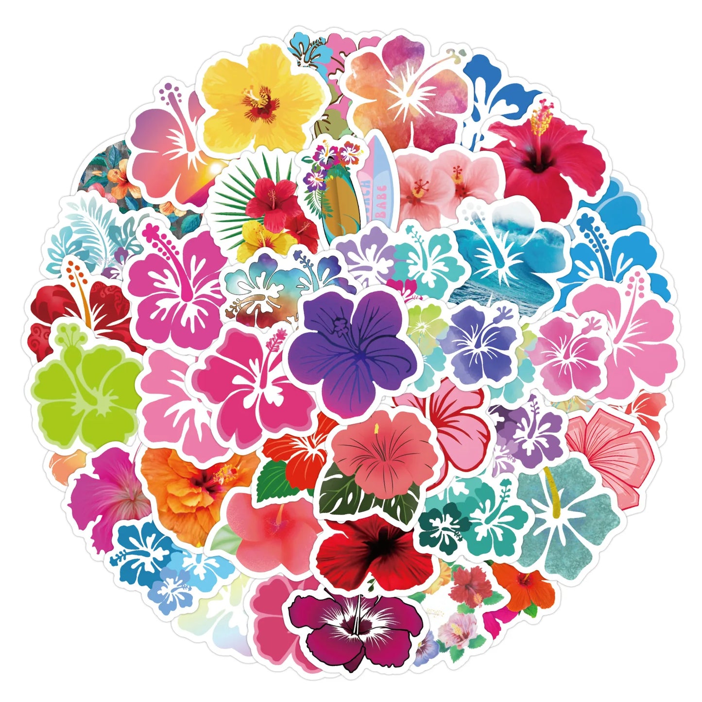 Hibiscus Paradise Multicolor Sticker Set (10/30/60pcs)