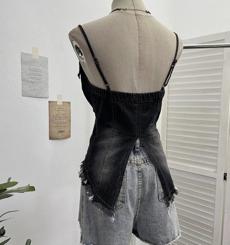 Frayed Hearts Denim Crop Top