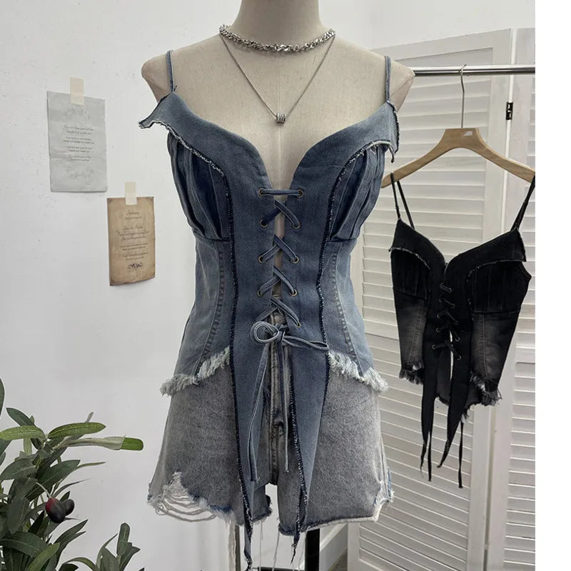 Frayed Hearts Denim Crop Top