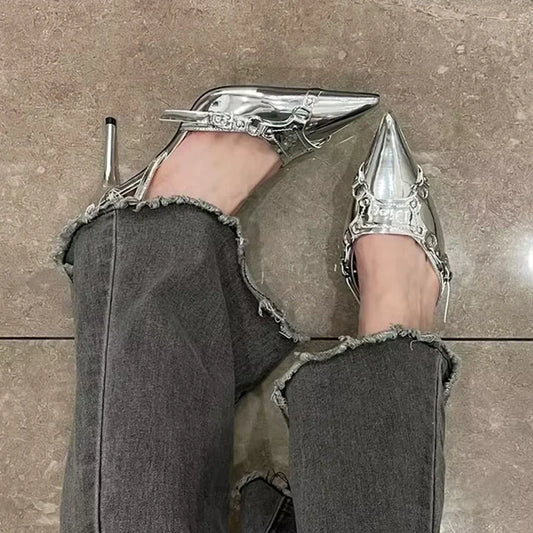 Chrome Buckle Kitten Heel