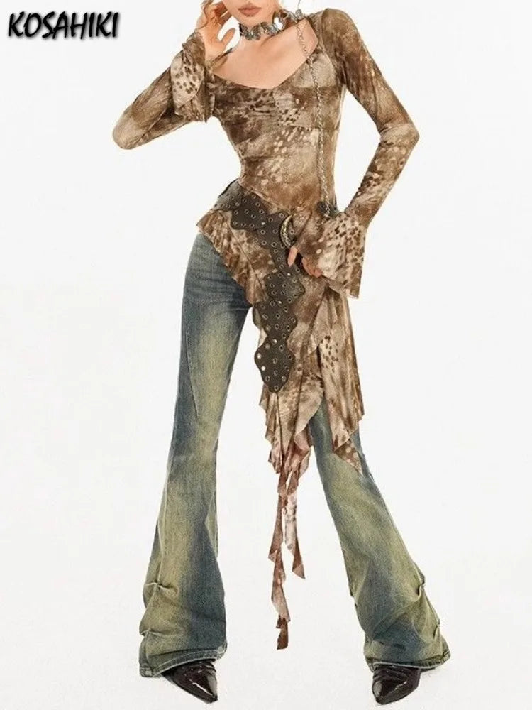 Feral Unsymmetrical Ruffled Blouses