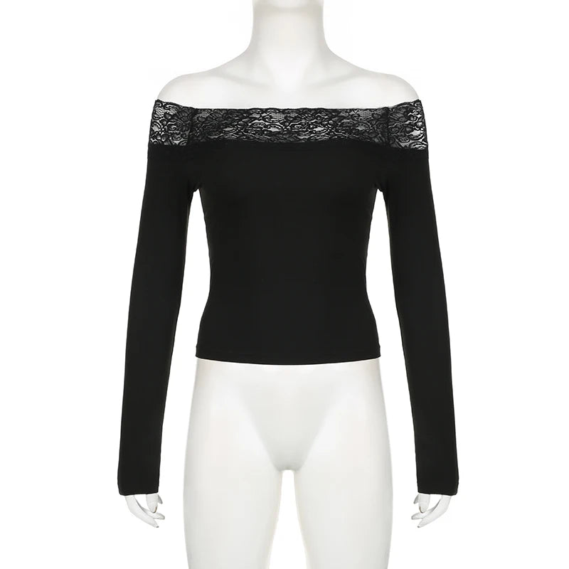 Midnight Siren Lace Trim Long Sleeve Tee