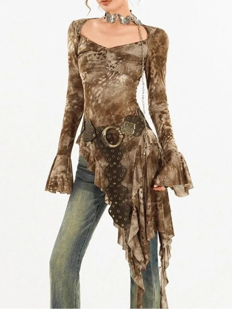 Feral Unsymmetrical Ruffled Blouses