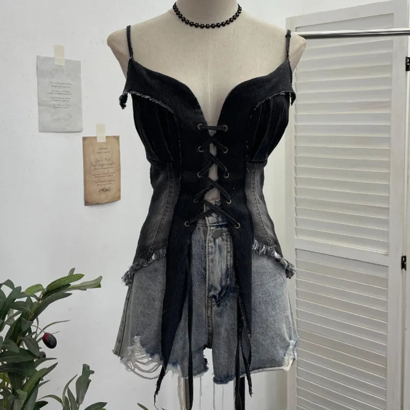 Frayed Hearts Denim Crop Top