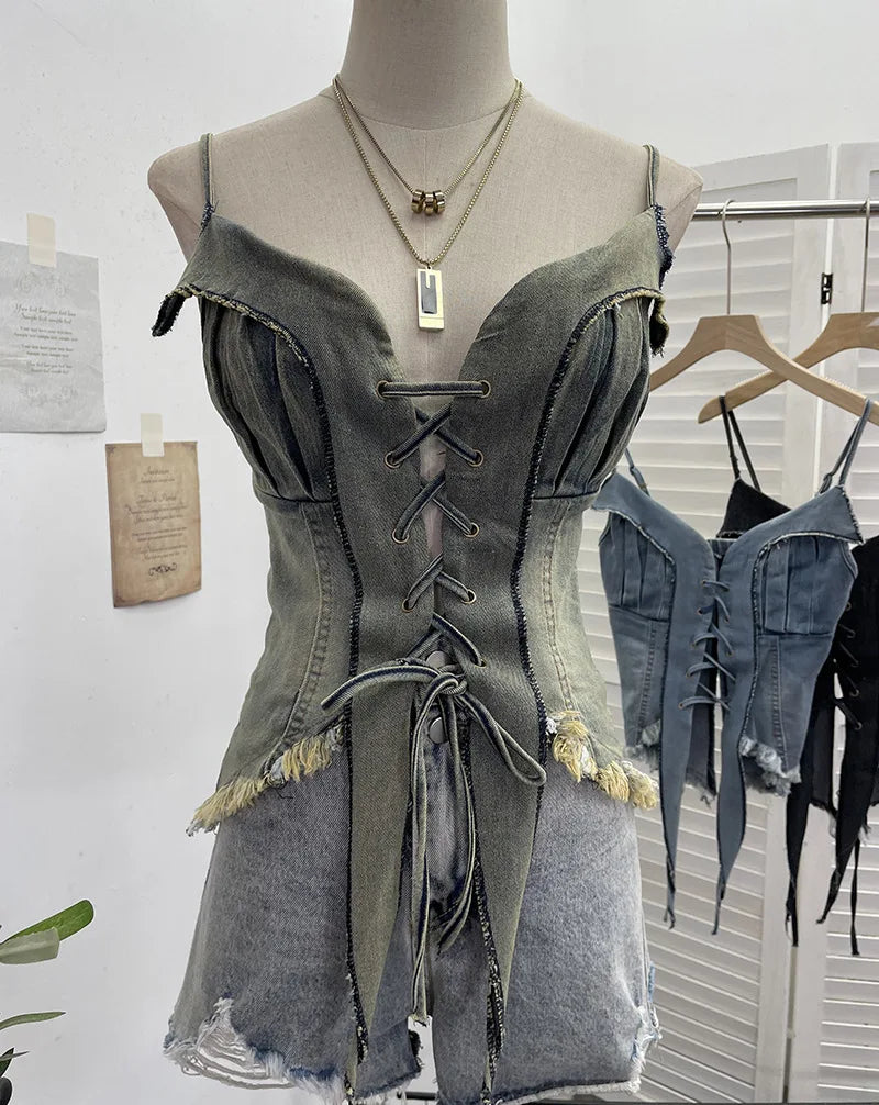 Frayed Hearts Denim Crop Top