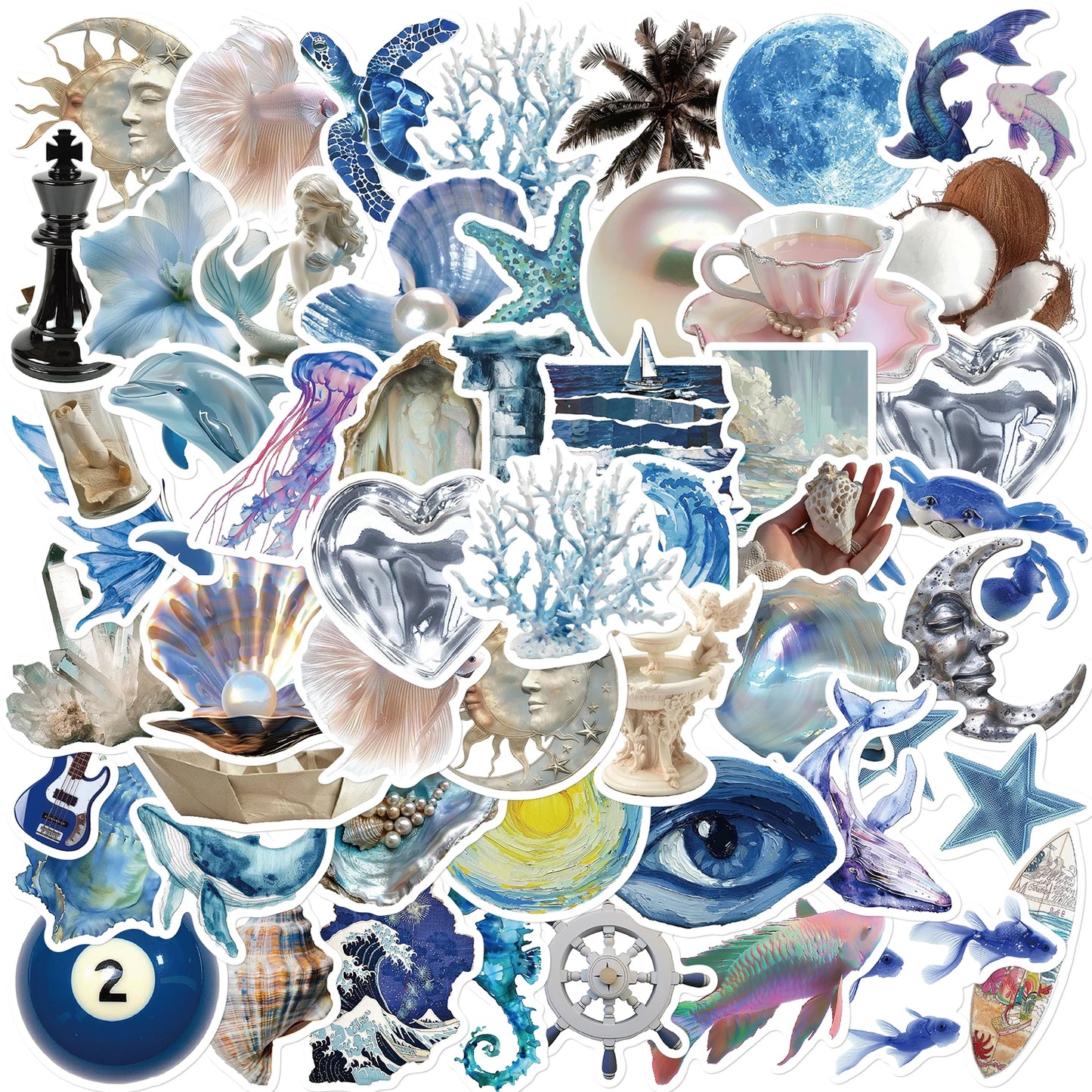 Silver Sea Breeze Aesthetic Stickers (50pcs)