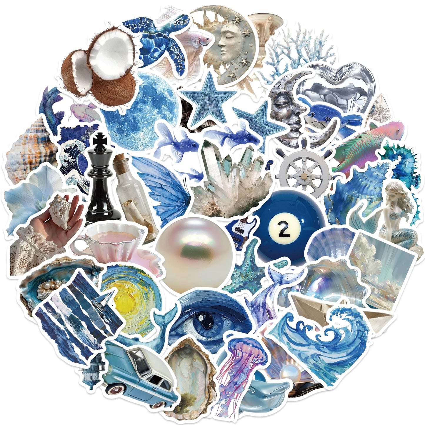 Silver Sea Breeze Aesthetic Stickers (50pcs)