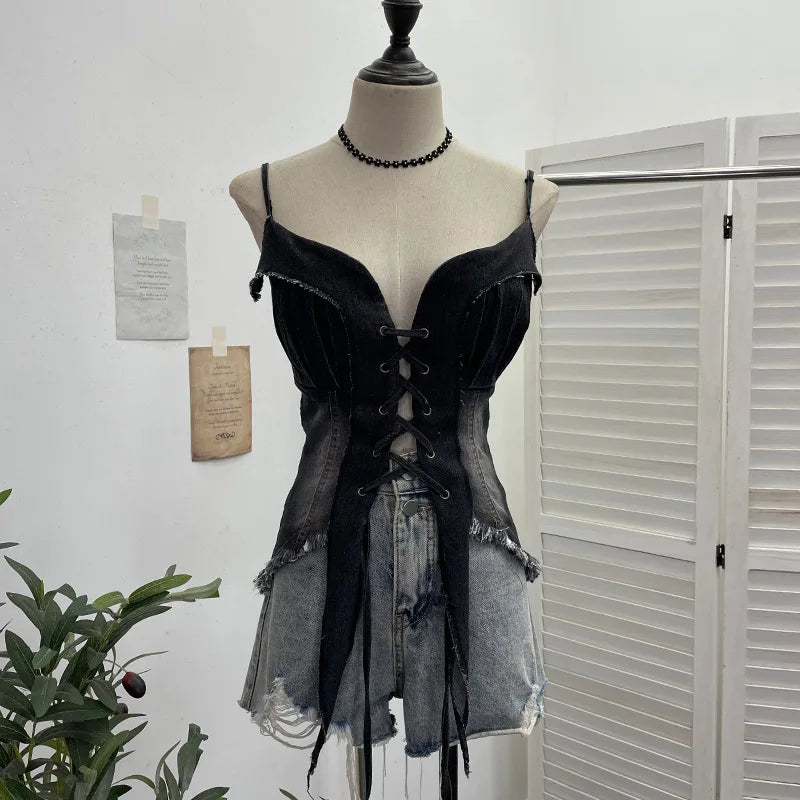 Frayed Hearts Denim Crop Top