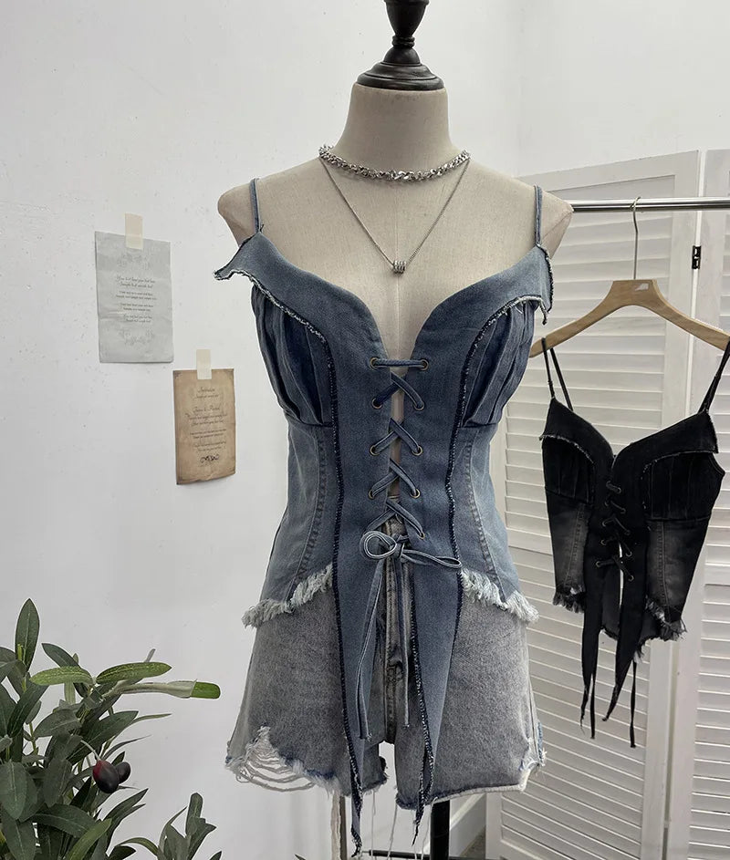 Frayed Hearts Denim Crop Top