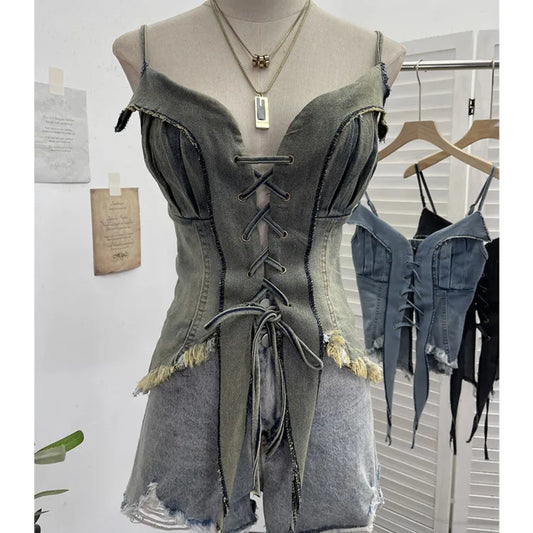 Frayed Hearts Denim Crop Top